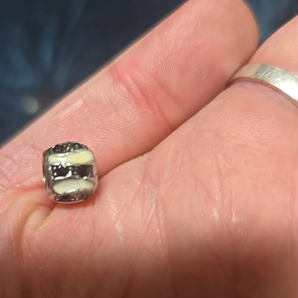 Black and White Striped Charm Bead For Pandora Style Bracelet